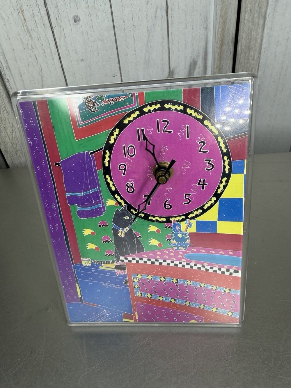 Judith Geiger Abstract Cat Artwork Vibrant Colors Stand Up Clock Vintage